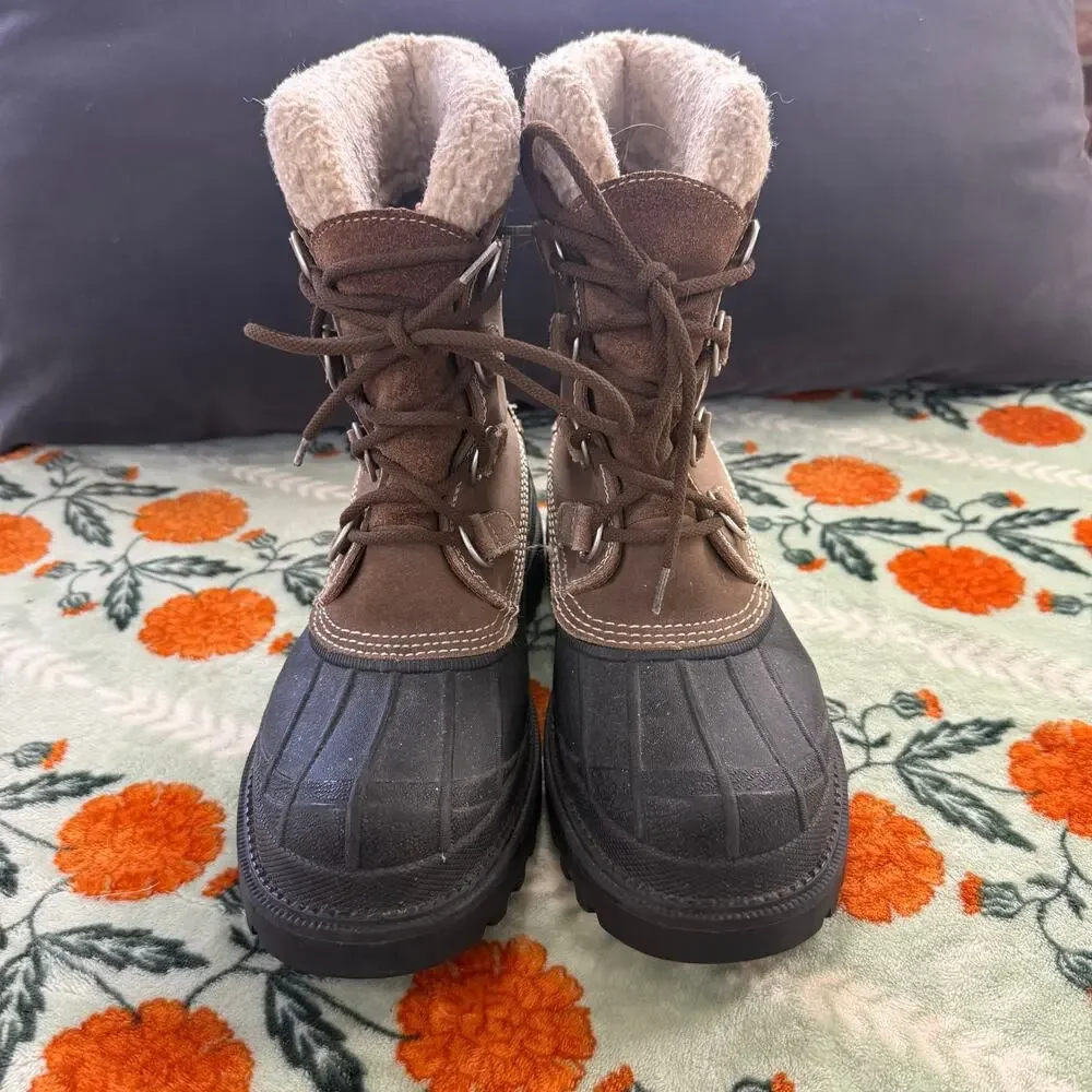 LL Bean Suede Leather Winter Snow Pac Work Sherpa Lined Boots Women's Size 9